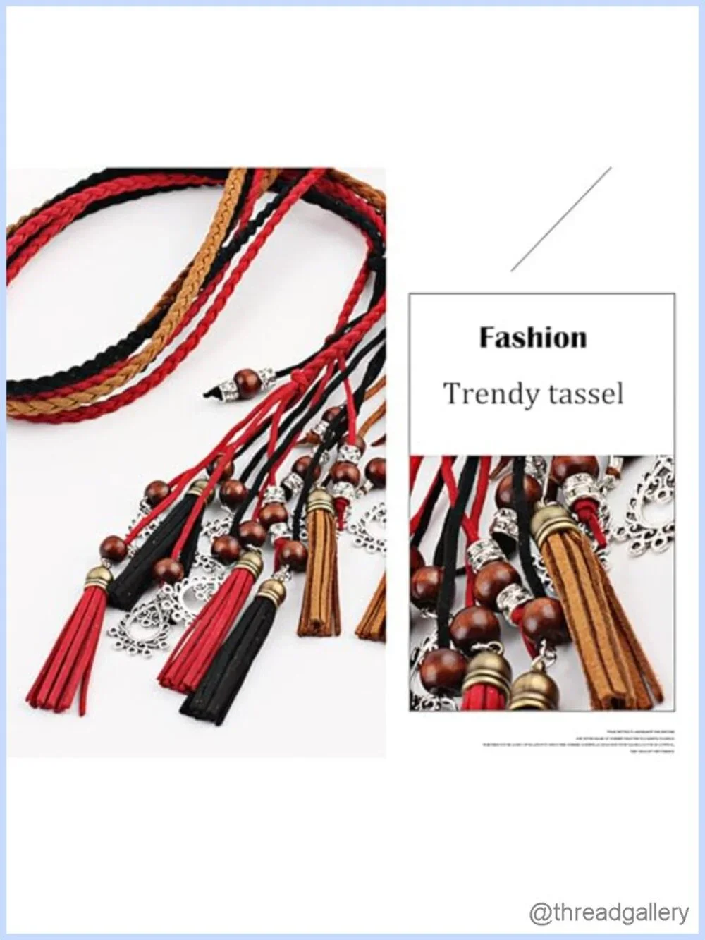 PU Leather Rope Waist Belt Woven Tassel Chain for Dress Skirt Boho